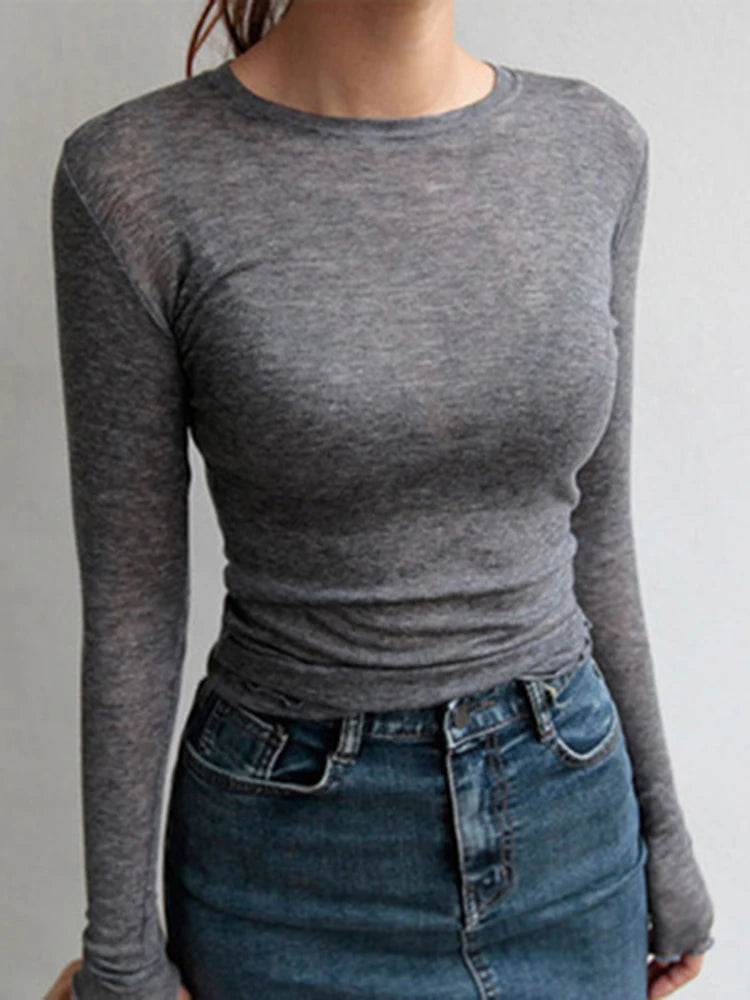 T-shirt Femme Manches Longues Uni | Basique Élastique