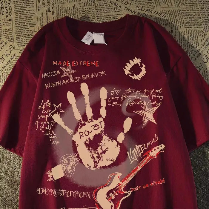 T-Shirt Vintage Américain Col Rond - Unisexe Streetwear