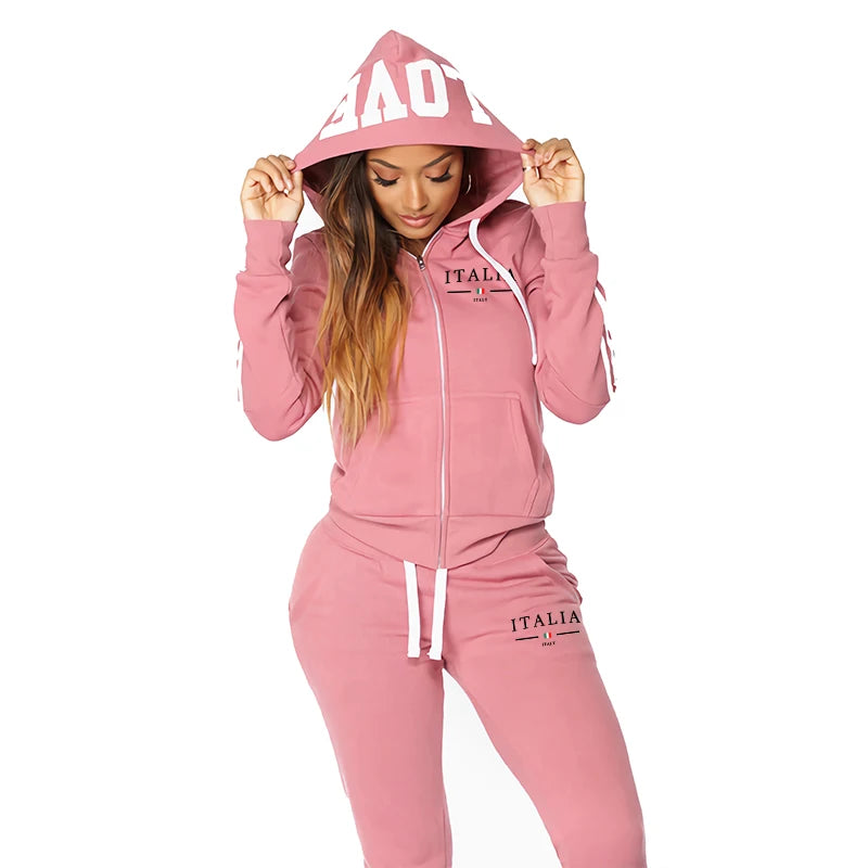 Ensemble Survêtement Femme Zip Sweat à Capuche + Pantalon Slim - Jogging Sport
