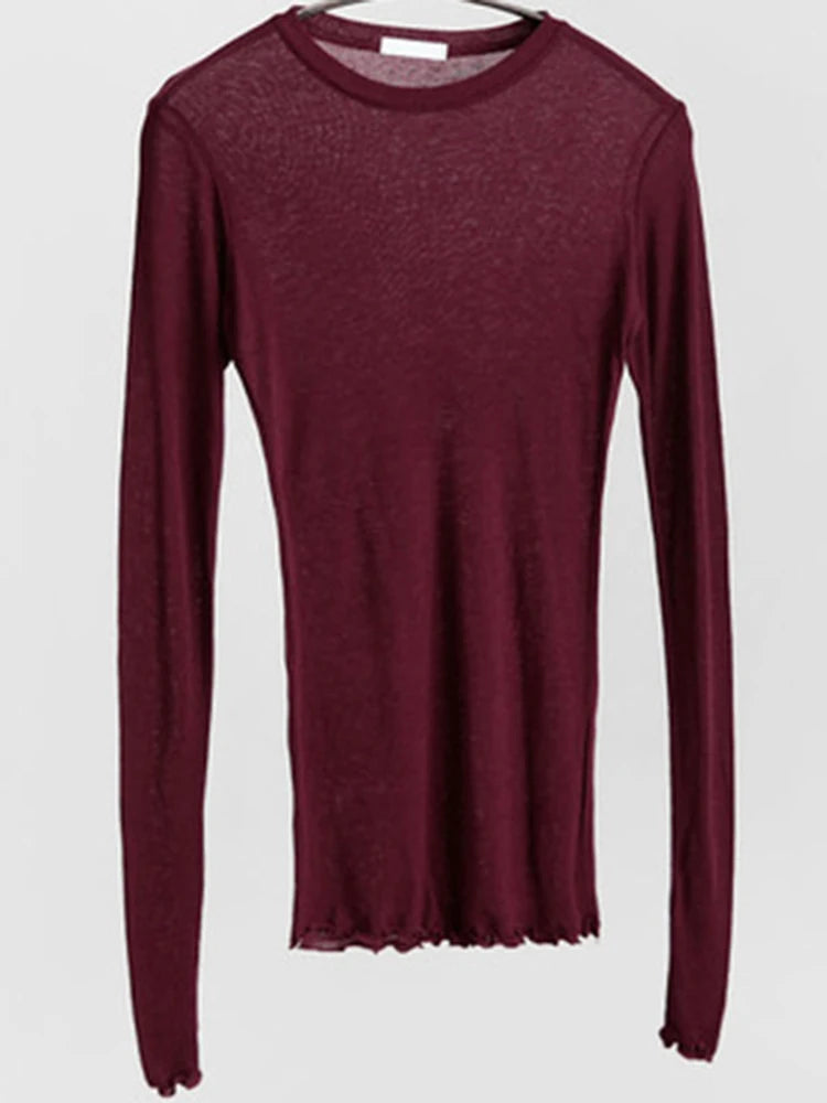 T-shirt Femme Manches Longues Uni | Basique Élastique