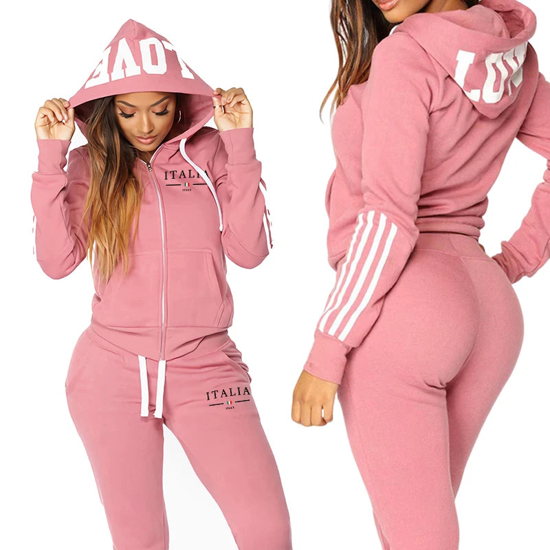 Ensemble Survêtement Femme Zip Sweat à Capuche + Pantalon Slim - Jogging Sport