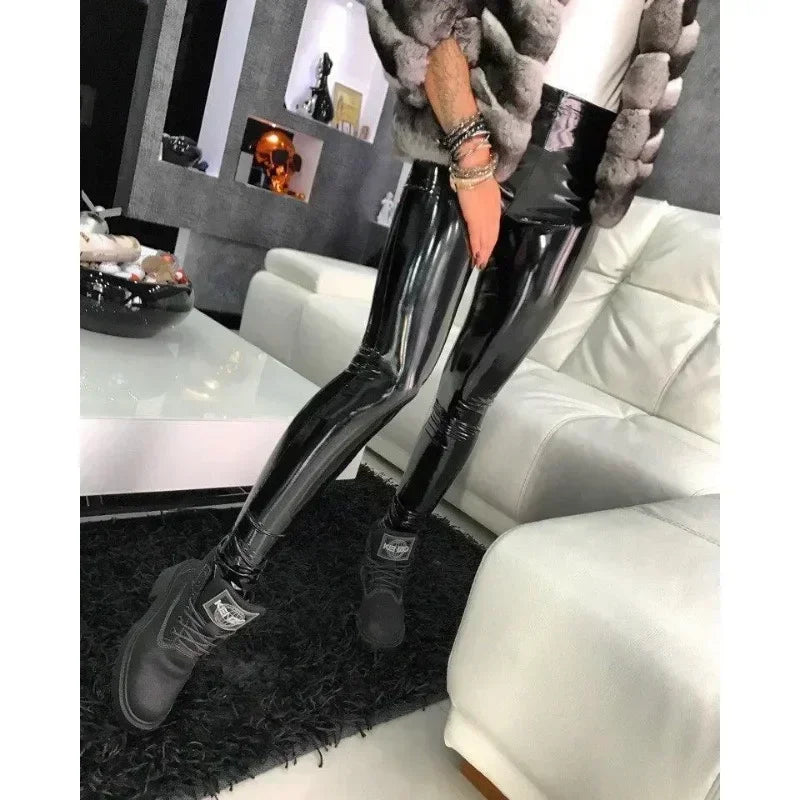 Legging Femme Effet Cuir Noir - Taille Haute Push-Up