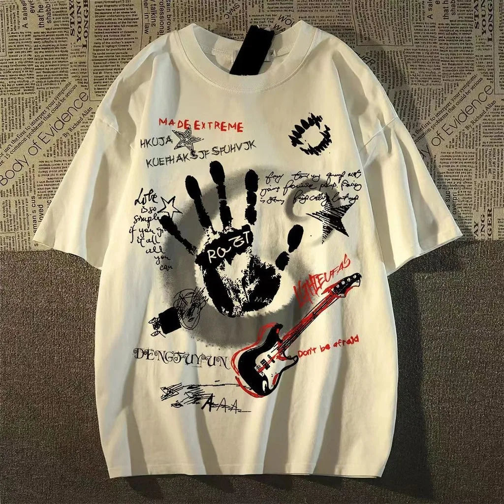 T-Shirt Vintage Américain Col Rond - Unisexe Streetwear