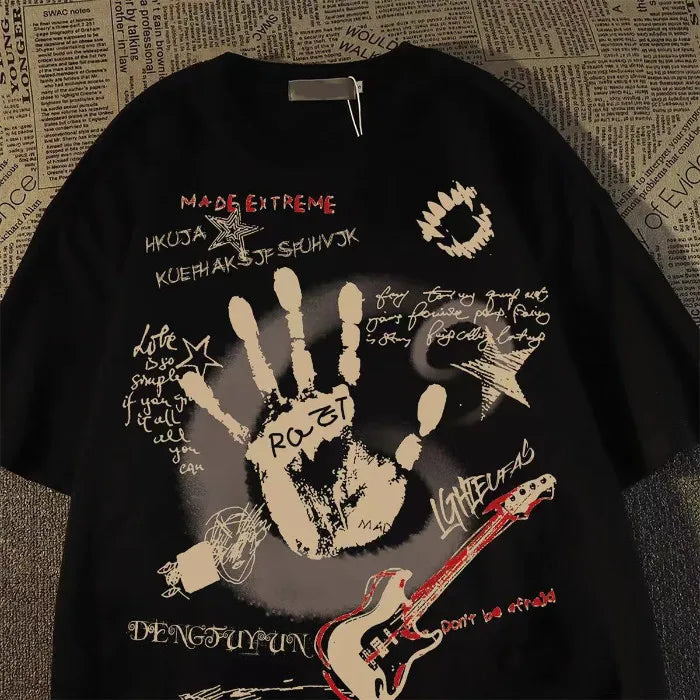 T-Shirt Vintage Américain Col Rond - Unisexe Streetwear